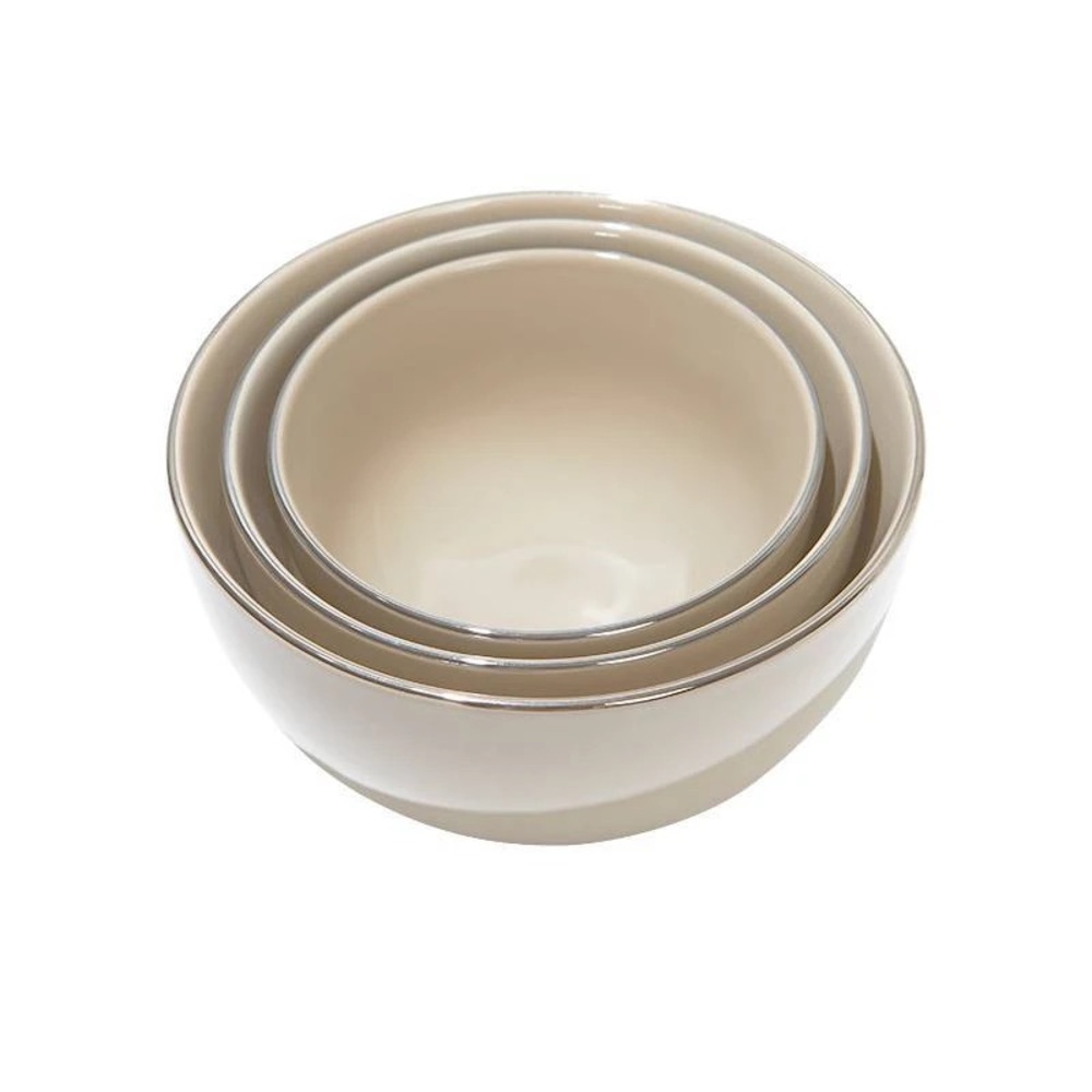 SHORT STORIES Nesting Bowl Set - Mink Mix Cream w/Thin Gold-Colored Rim (3) NIB